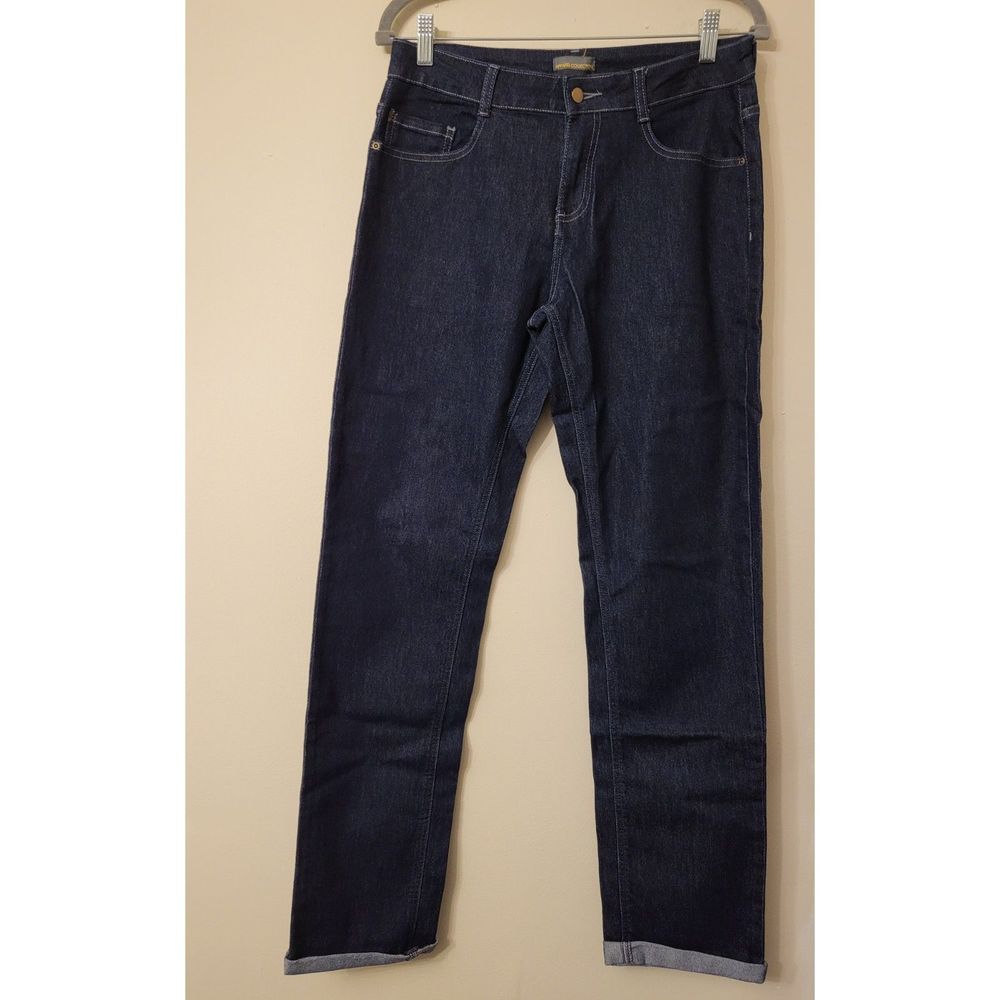 New Apparel Collection Denim Stretch Cuffed Straight Leg Jeans 32 Reg. Dark Wash